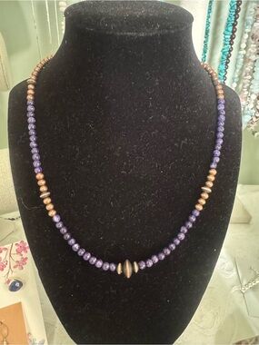 18” Copper Desert Pearl Charoite Gemstone Southwestern style Necklace